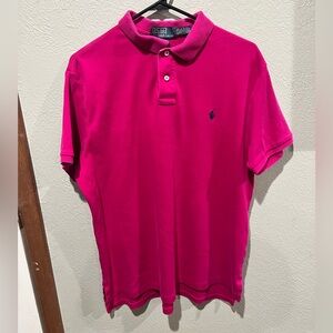 Ralph Lauren Men’s Hot Pink Polo Shirt with Navy Pony Custom Fit Size XL EUC